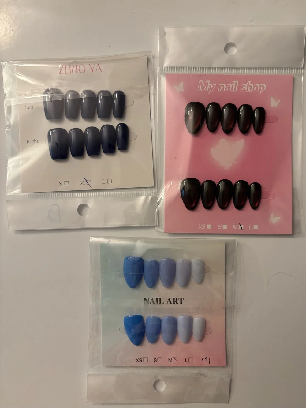 Assorted Press-On Nail Sets in Navy, Black and Blue